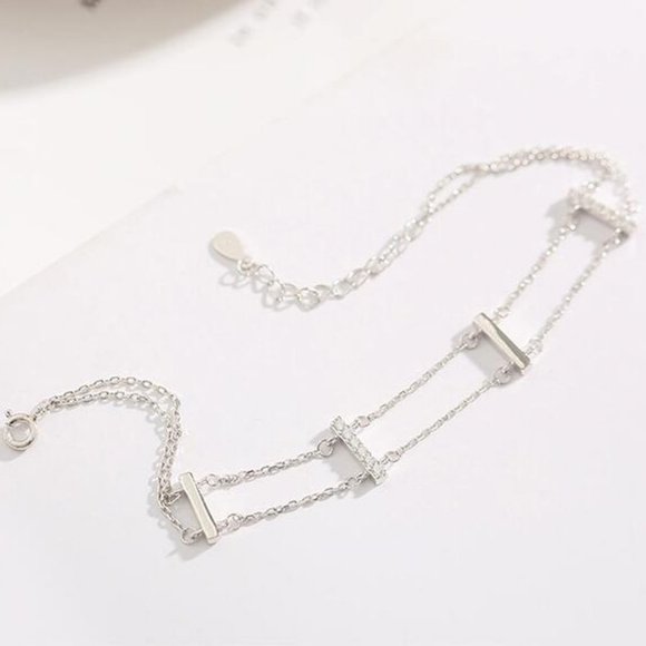 NEW 925 Sterling Silver Diamond Bar Bracelet J - Picture 4 of 10